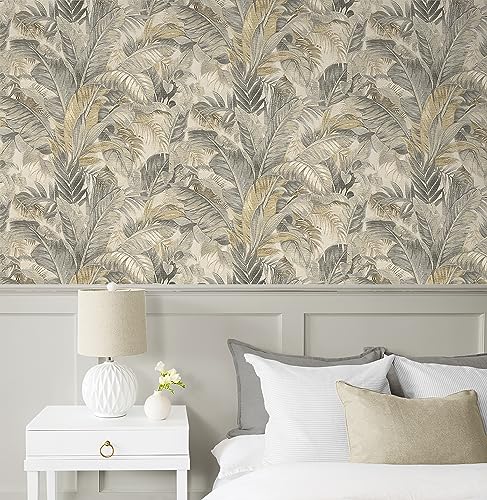 Image of Tommy Bahama Nassau Tropical Palm Peel and Stick Wallpaper, (Coconut Grey)
