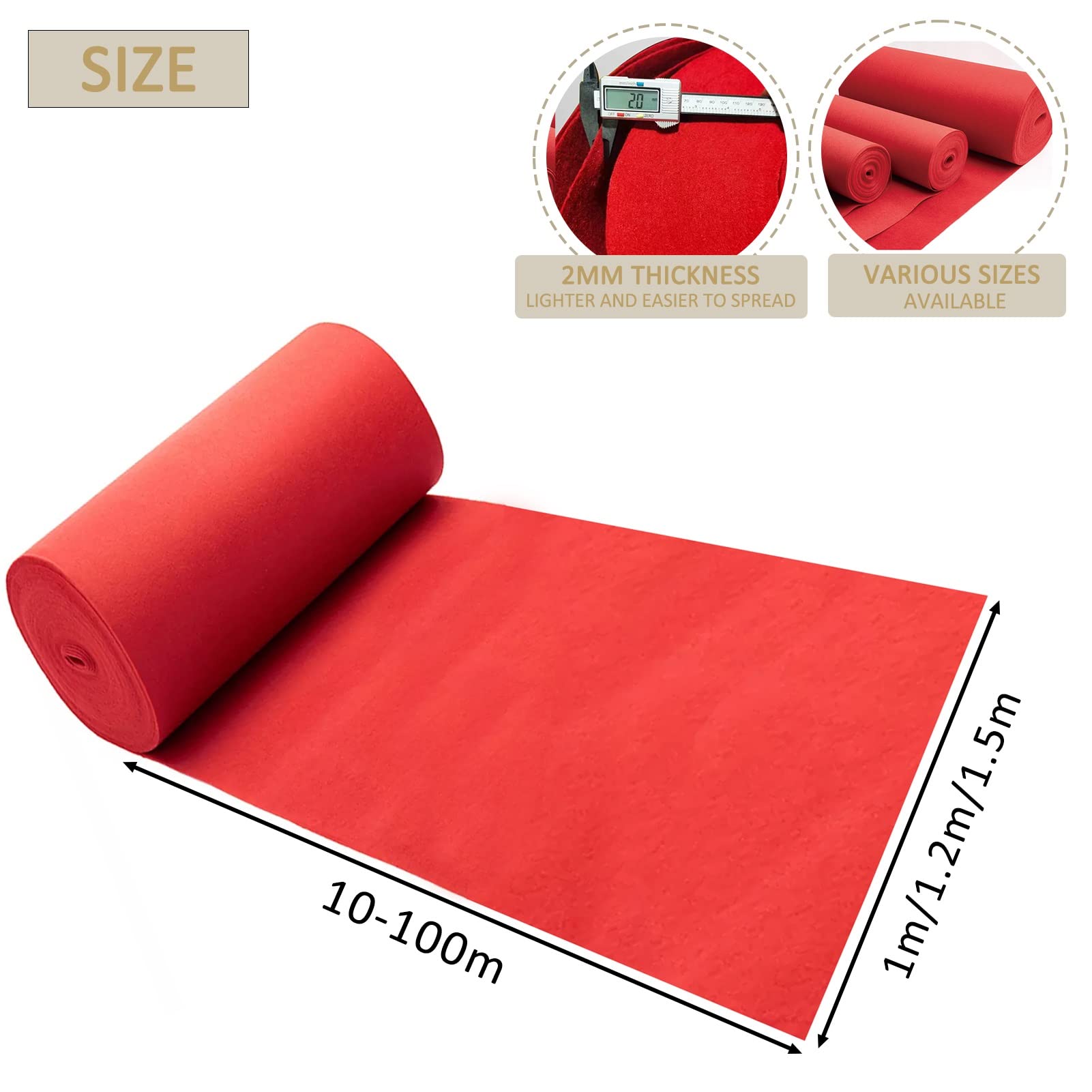 10M 20M 30M Gangläufer-Teppich für Hochzeit, Event-Zeremonie, Gehweg-Teppich, verschleißfester 2-mm-Polyester, roter Läufer, Runway-Teppich, Dekoration, Hochzeit, Kirchenparty, zuschneidbar ( Size : 1