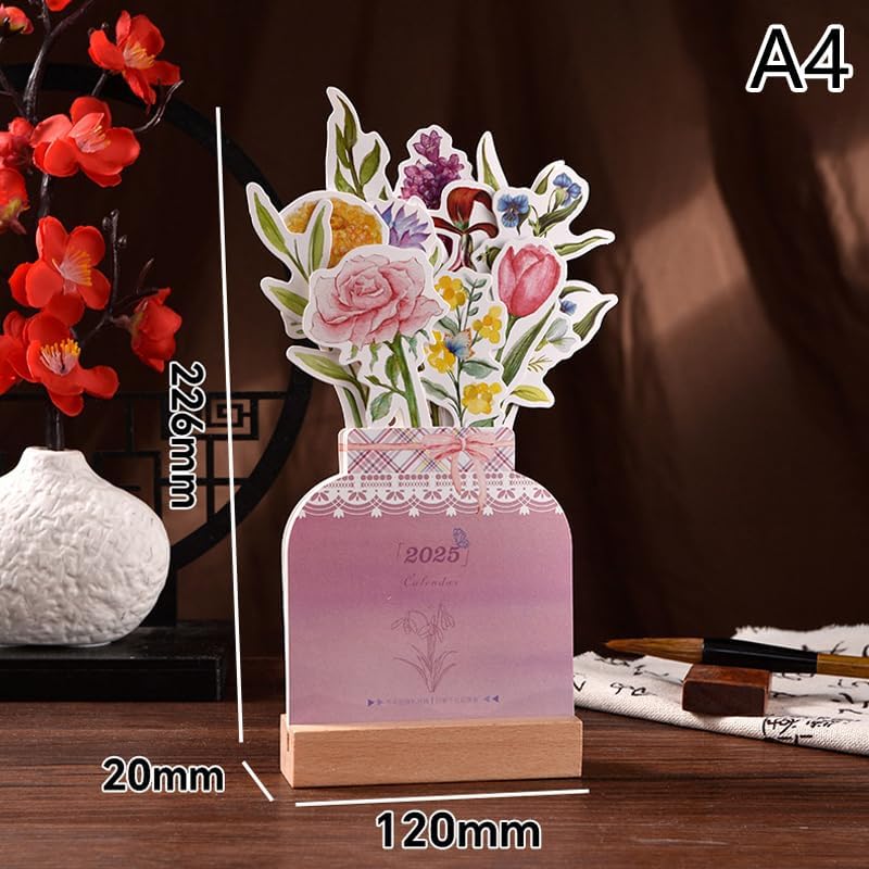 2025 ブルーミーフラワー デスクカレンダー クリエイティブ木製カードカレンダー 卓上カレンダー イラストレーターカード挿入カレン