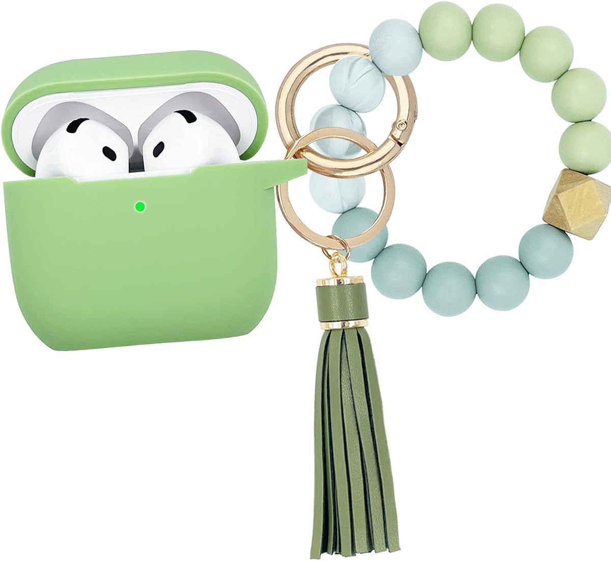 KOUJAON Compatible with AirPods 4 Case Cover, Soft Silicone Protective Cover with Bracelet Keychain, Compatible with Apple AirPods 4th Generation Wireless Earbuds (Light Green)