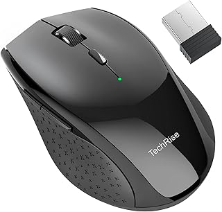 TechRise Wireless Mouse for Laptop, 4800 DPI Optical, 2.4G Ergonomic Computer Mouse, 30 Months Battery, 6 Buttons Cordless Mouse, Portable Optical USB Mouse for PC Windows Mac Chromebook (Black)