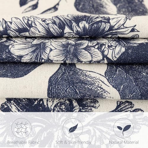 Image of Foindtower Set of 2 Linen Floral Vintage Throw Pillow Covers Neutral Accent Print Decorative Cozy Cushion Covers Farmhouse Boho Home Decor for Sofa Chair Couch Bed Living Room,18x18 Inch,Navy Blue