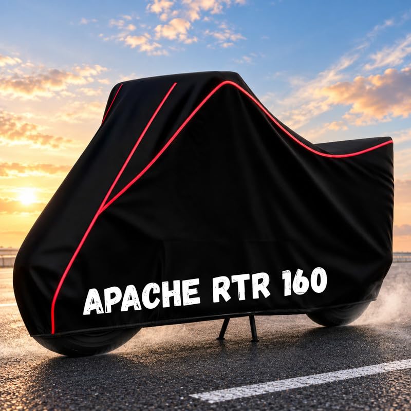 Image of Bike Body Cover for Apache RTR 160 - Heavy Duty Waterproof, Dustproof & Scratch Resistant Motorcycle Cover, Full Body Outdoor Cover with UV & Rain Protection, Red Aqua Piping