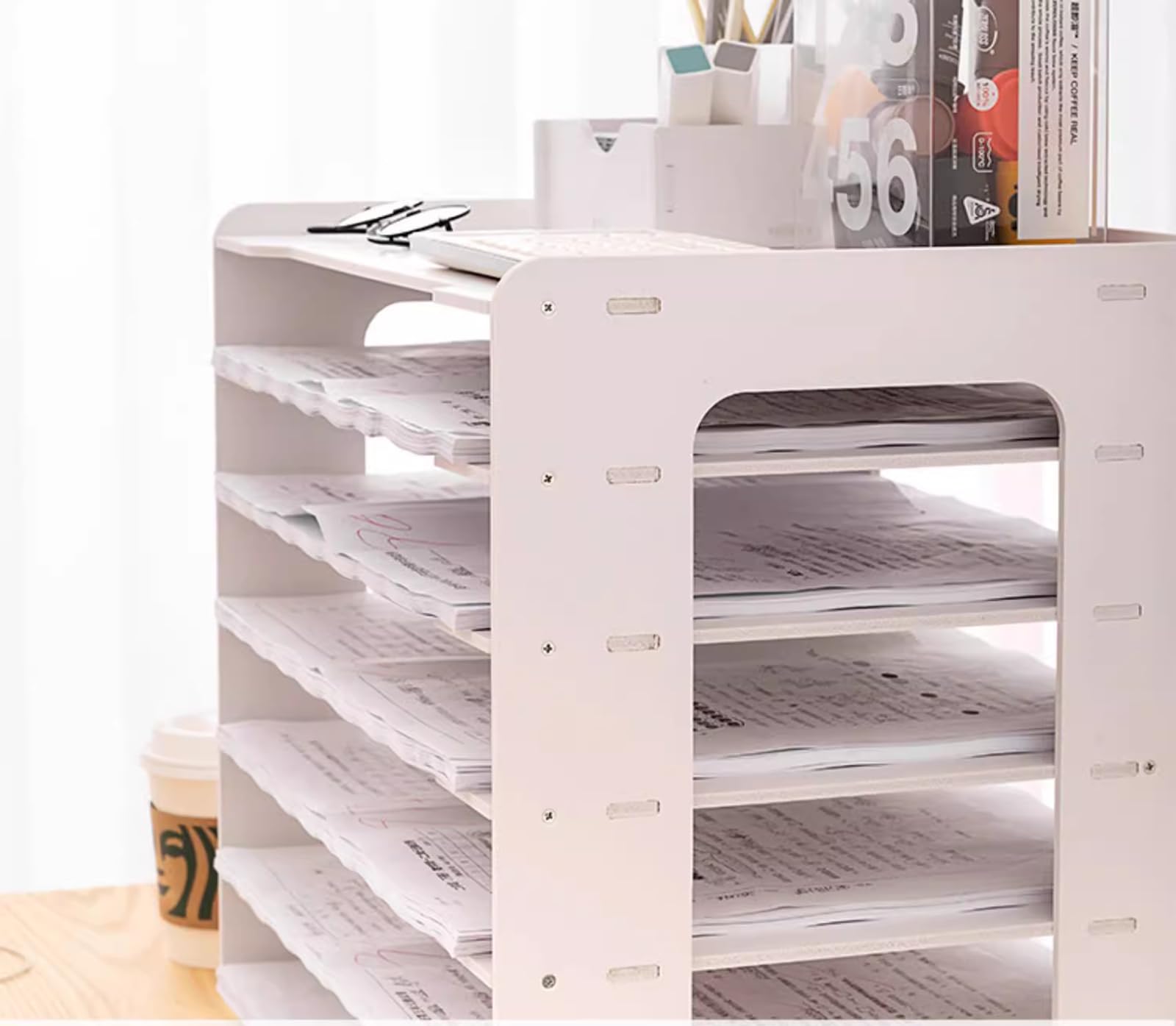 Organizer per carta formato A3, 28 x 43 cm, 7 scomparti, per ufficio e scuola, porta cancelleria in PVC
