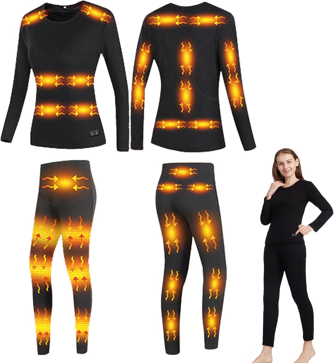 Heated Underwear Set, Electric Thermal Long Johns Set 32 Zones Smart Heating Top & Bottom for Skiing Hunting Hiking