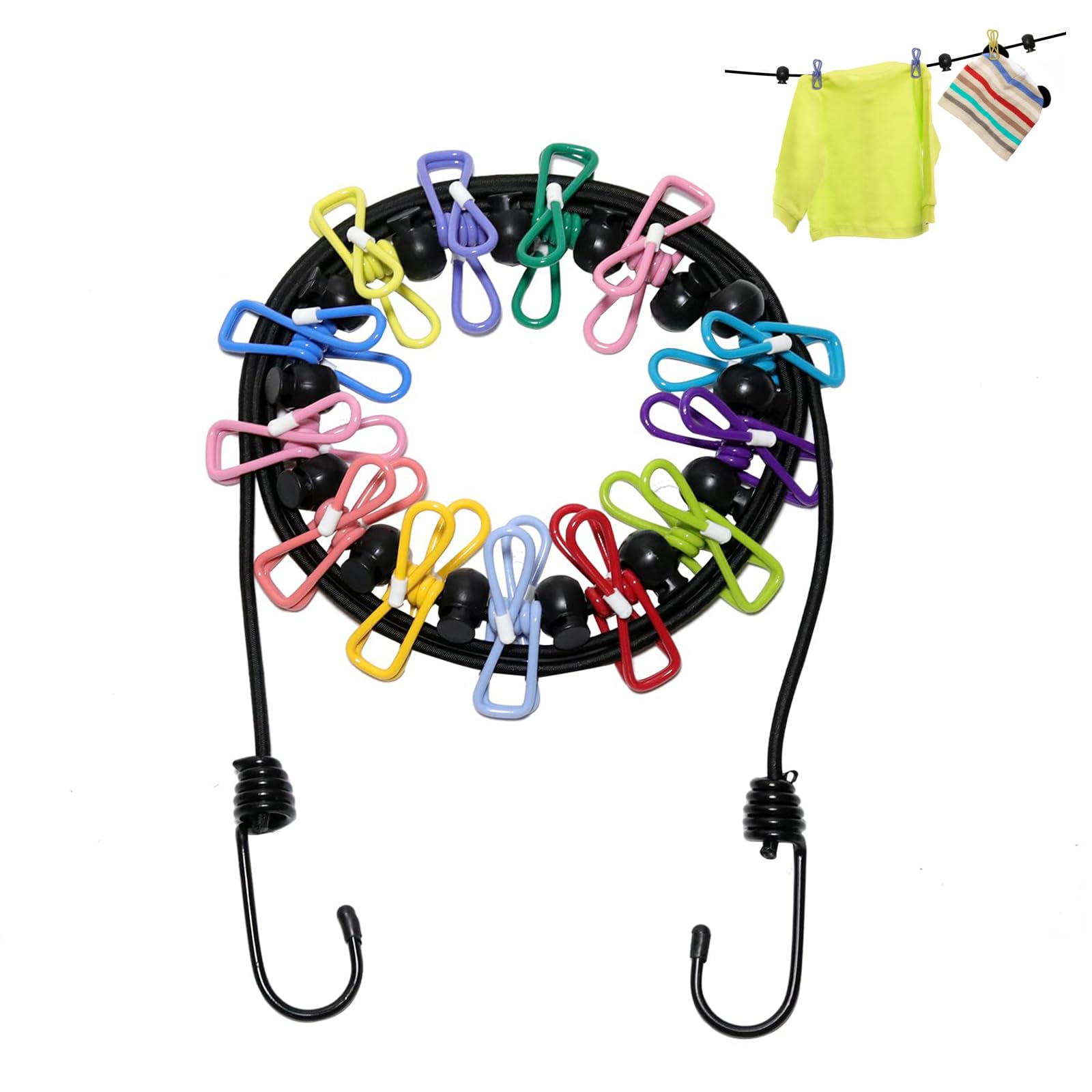 Clothesline, Portable Retractable Clothesline with Plastic Coating and Hooks,Suitable for Indoor and Outdoor Use, Camping and Travel,Includes 12 Clothes Pegs