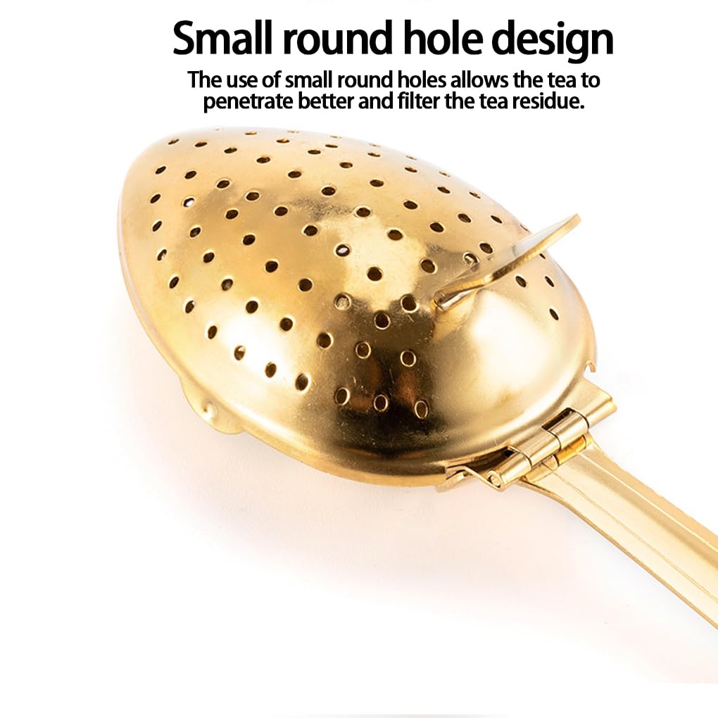 3 stück Edelstahl Tee Ei Feine Mesh Tee Blätter Mit Edelstahl Tee Tee Blätter Reinigen Infuser Löffel Löcher Tee, Gold, 15 * 3.95 * 3.5 cm