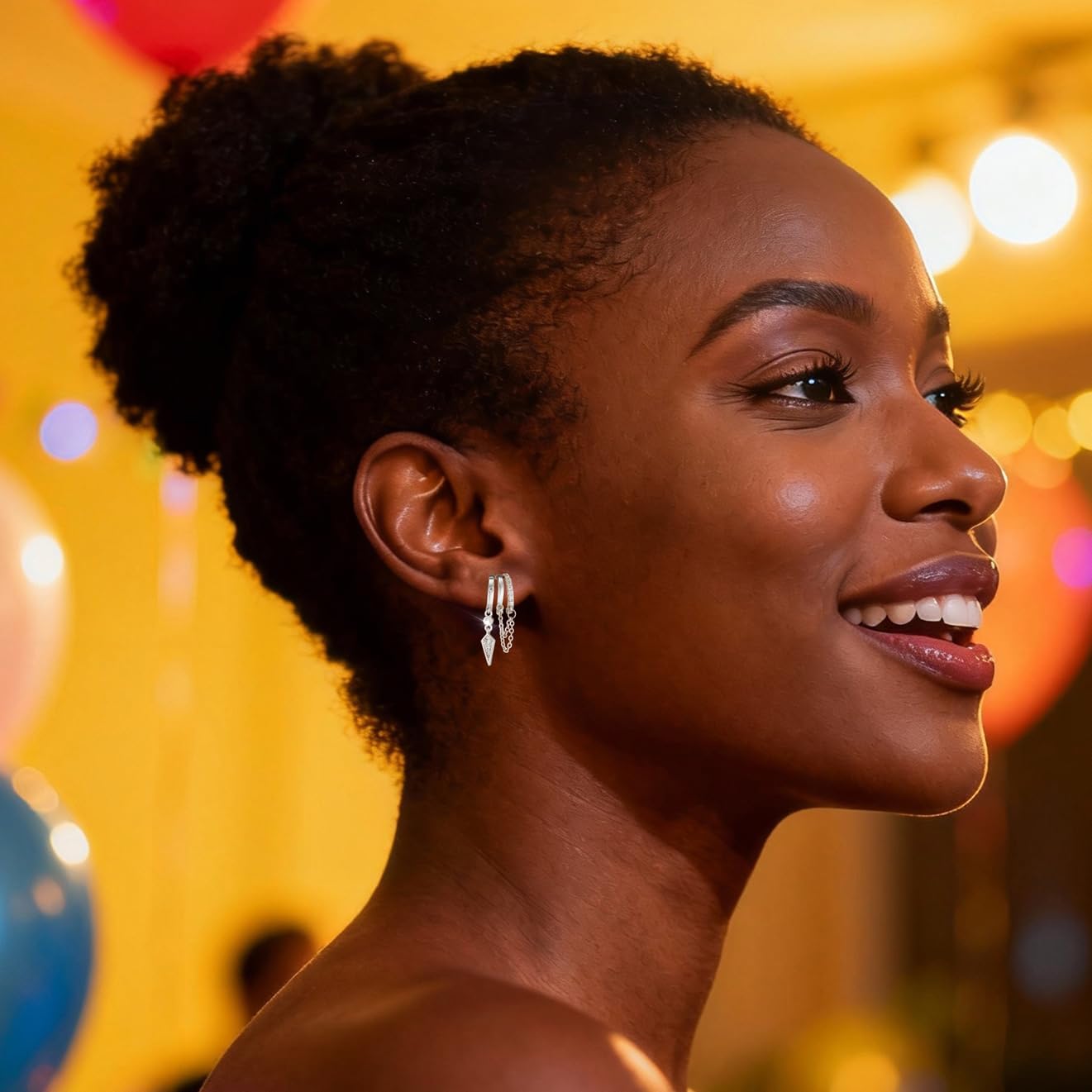 Clip On Earrings for Women Chain Moon Star Cross Hoop Dangle Earring No-Pierced Gold Silver - Image 5