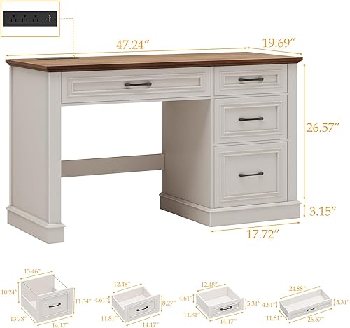 Miniatura 2 de Farmhouse - Escritorio ejecutivo de 47 pulgadas, escritorio para computadora con cajones y cajón de archivos, escritorio de computadora con estación