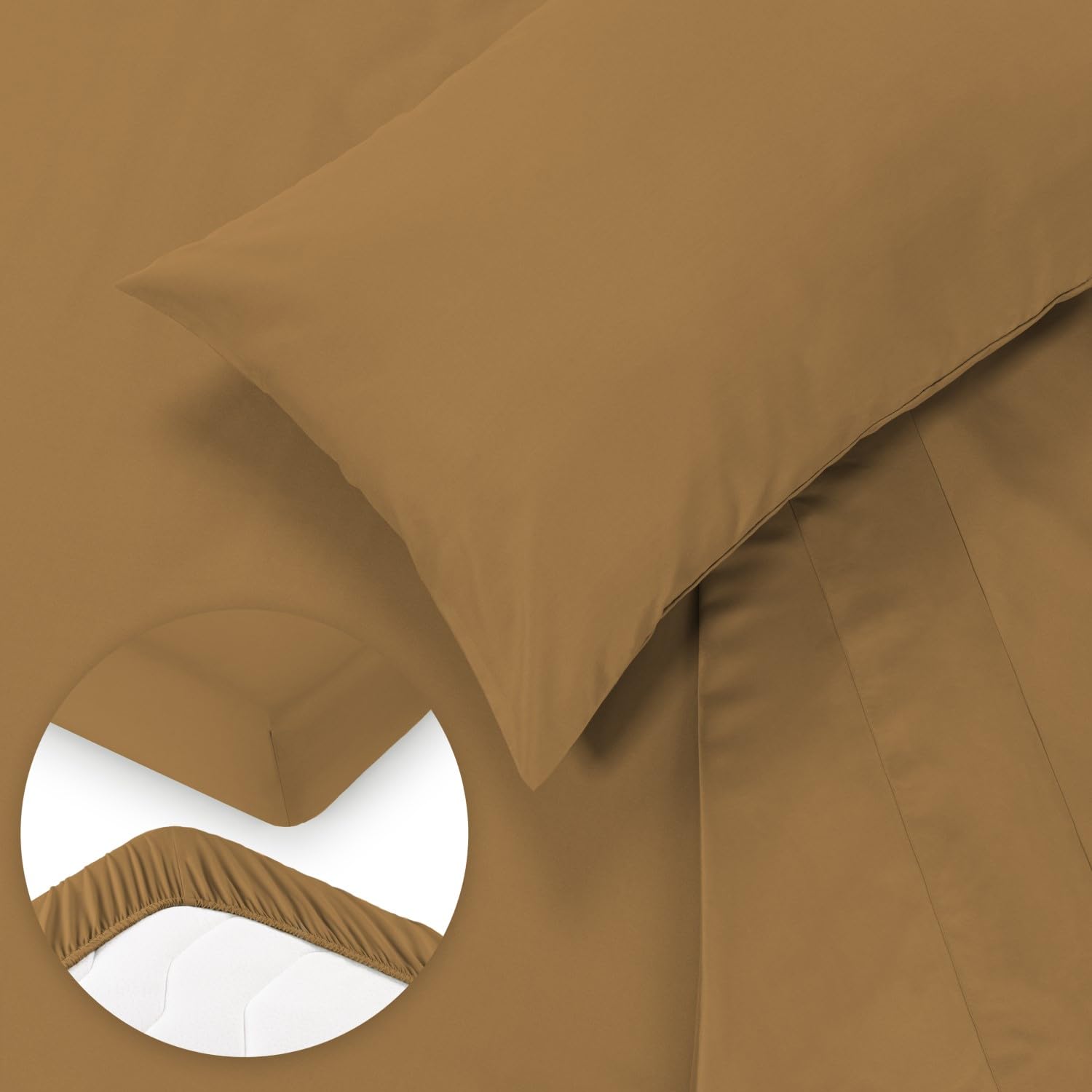 Blumtal Completo lenzuola matrimoniali 3pz - completo letto matrimoniale certificato OEKO-TEX - lenzuolo con angoli 160x200x30cm + lenzuolo 240x275cm + federa cuscino 50x80cm in microfibra - marrone