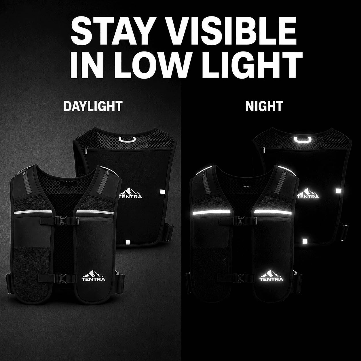 TENTRA Running Phone Holder Vest | Waterproof Phone Pouch | Adjustable Reflective Vest | 8 Pockets, Lightweight Running Hydration Vest | Running Accessories for Men & Women