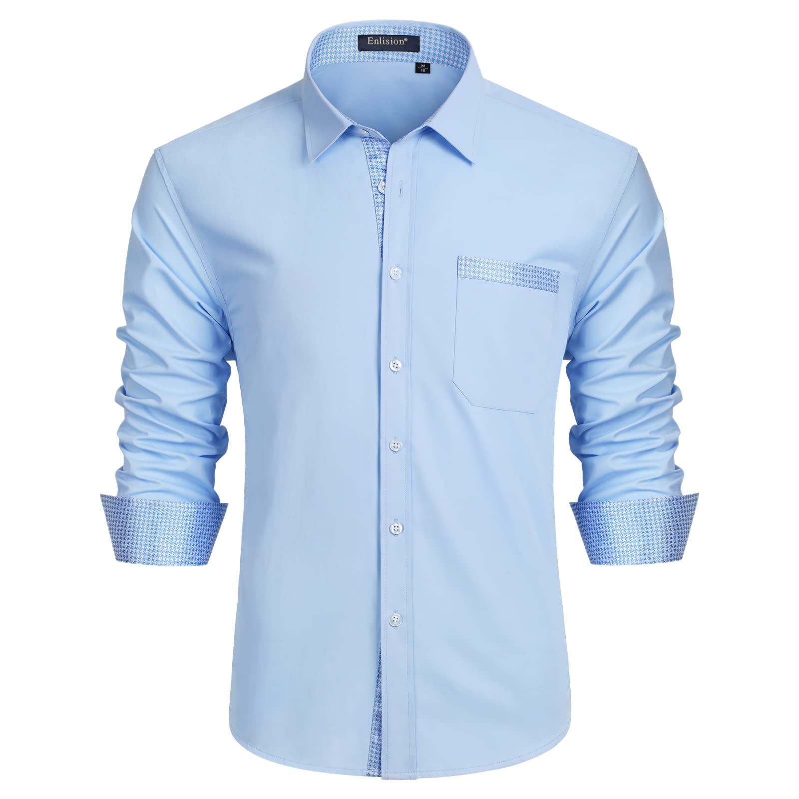 Enlision Dress Shirt for Men Button Down Long Sleeve Shirt Business Casual Inner Contrast Collar Wedding Shirts Regular