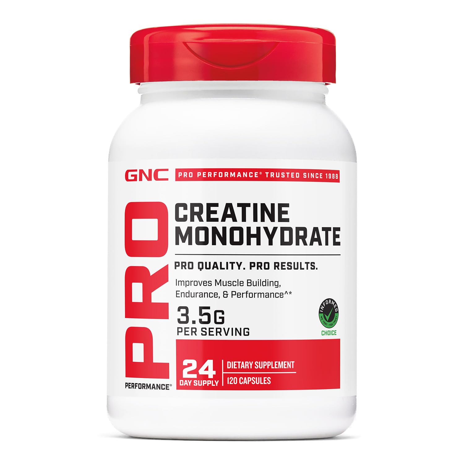GNC Pro Performance Creatine Monohydrate, 3.5g, 120 Capsules 120 Count (Pack of 1)