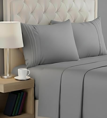 Juego de sábanas King  Sábanas de microfibra cepillada ultra suave de 4 piezas  Lujo estilo hotel con bolsillos profundos para un ajuste seguro