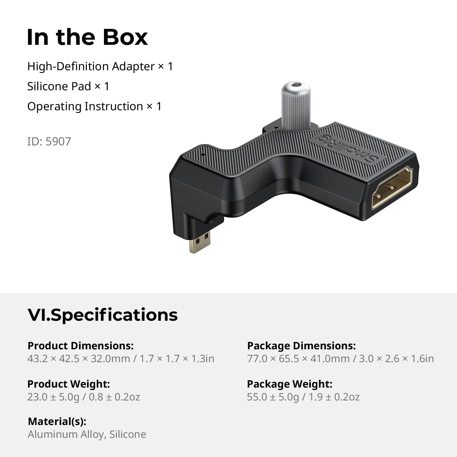 SMALLRIG Adaptateur haute définition Nikon ZR Type D vers Type A pour cage 5904 5905 5468 5467 6113-5907