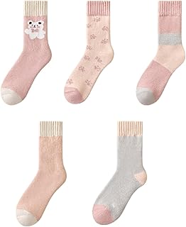 5 pares de calcetines gruesos para mujer para otoño e invierno, cálidos, cómodos, casuales, lindos animales, color rosa