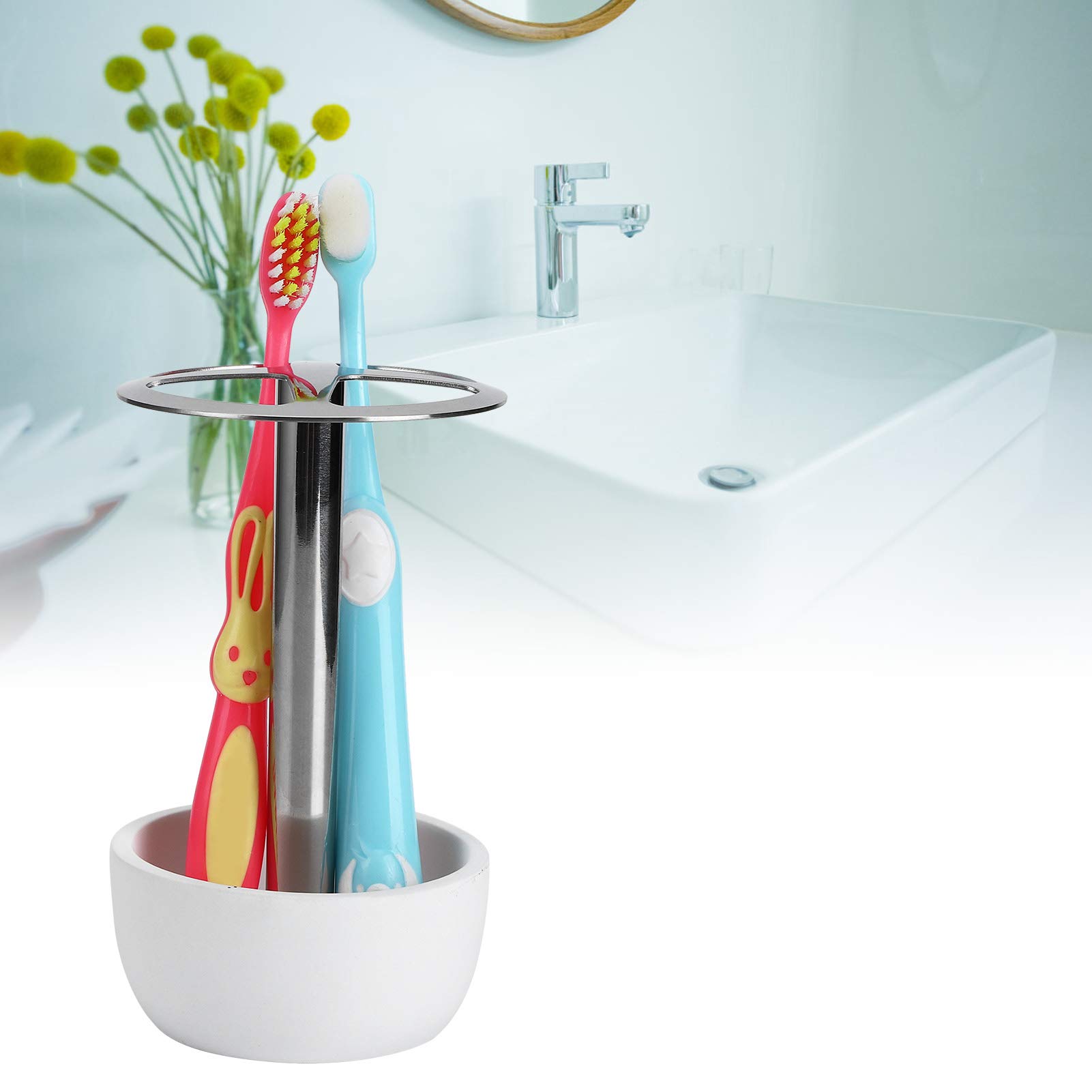 Cocoarm Portaspazzolino Portaspazzolino in Acciaio Inossidabile 304 Senza Perforatore con 4 Fessure Design del Flusso d'Aria Base in Resina 12 X 7 Cm per Lavandino del Bagno Dormitorio Camera degli