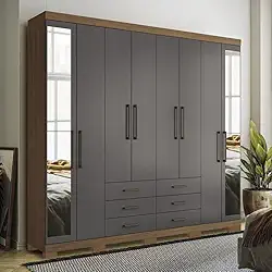 Guarda Roupa Casal com Espelho e Pés 8 Portas 6 Gavetas Master Jatobá/grafite