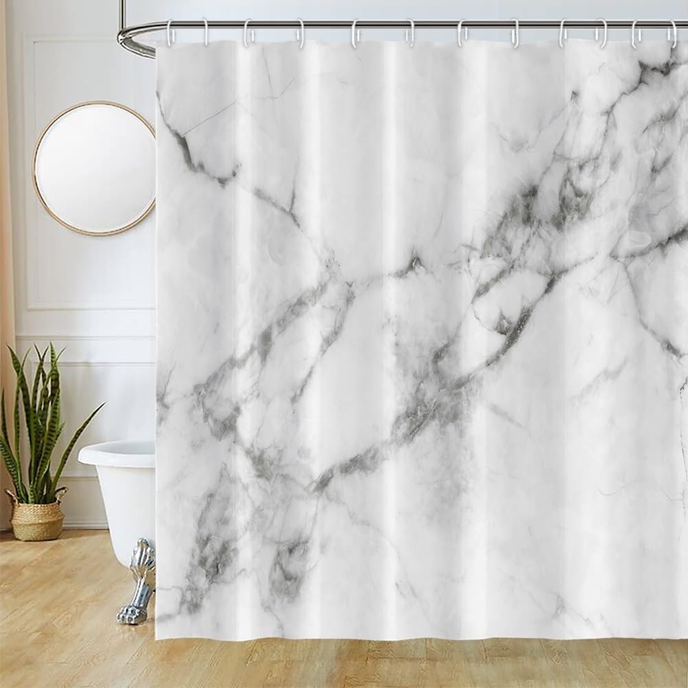 Rideau de douche effet marbre chic et moderne pour baignoire élégante en tissu gris
