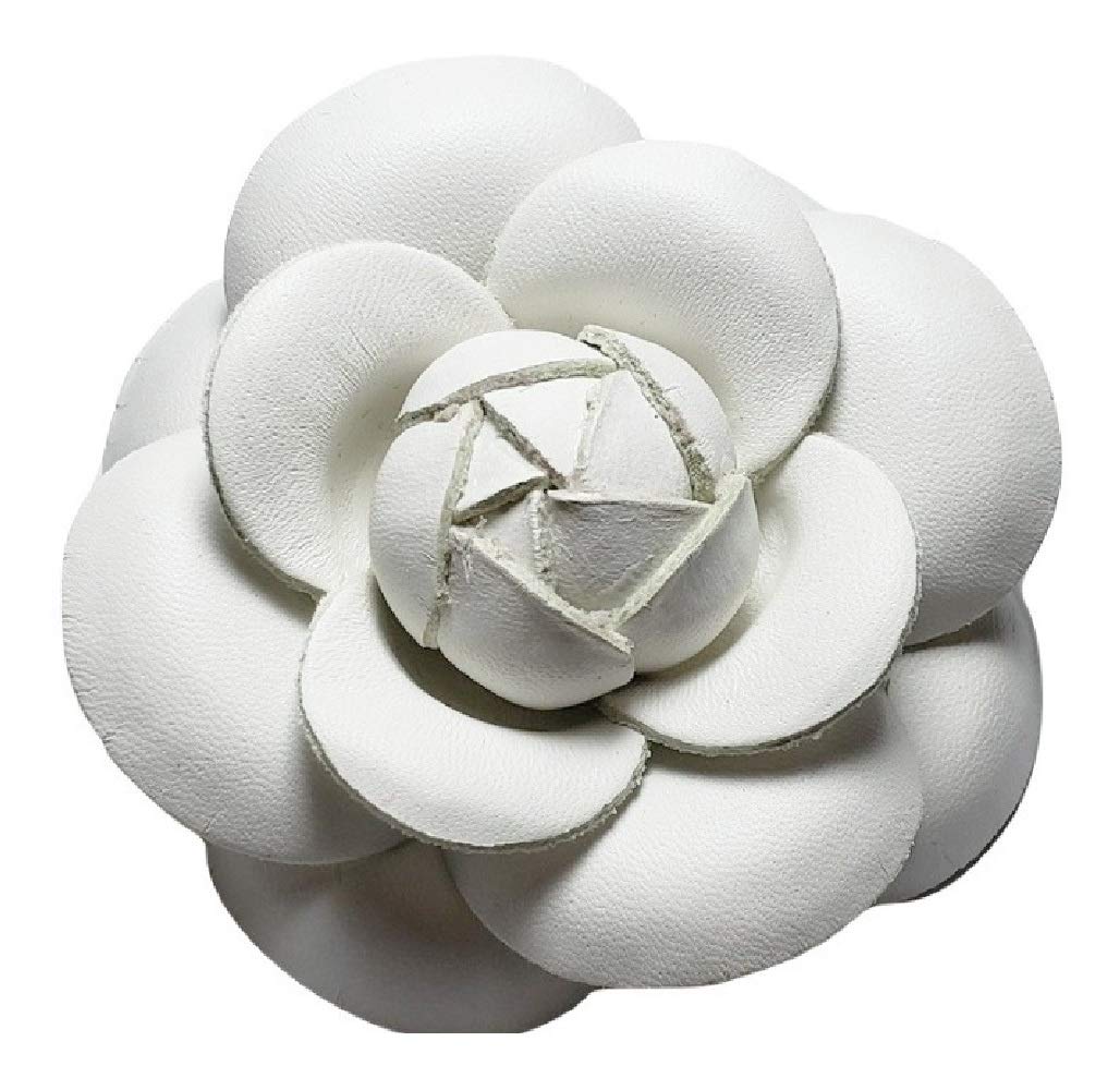 M&S SchmalbergWhite Camellia Leather Flower Pin Brooch 3" - Hand-made in New York's Garment Center (American Made) M&S Schmalberg