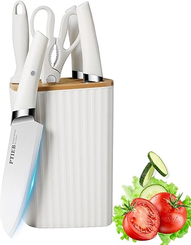 Juego de 6 cuchillos de cocina profesionales de acero inoxidable con bloque universal de cuchillos, juego de cuchillos afilados antiadherentes con