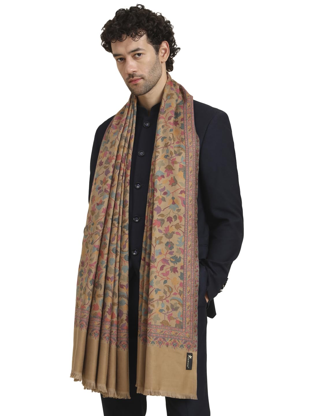Zamour Grande scialle da preghiera indiano Kashmir, da uomo, con motivi cachemire tradizionali, marrone, Marrone, 40 inches x 80 inches