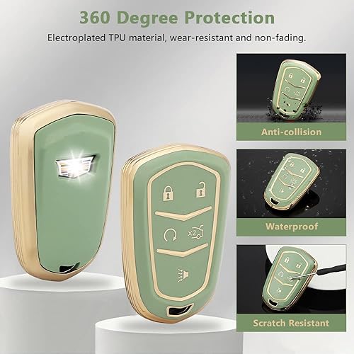 Miniatura 3 de PIFOOG Funda de TPU para llavero de coche, protector de llavero de protección verde grande con borde dorado grande, Borde dorado verde y grande