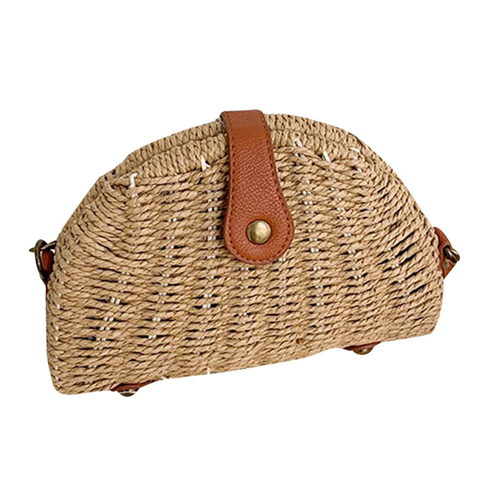 MOBEBI Rattan Bag Woven bag Shoulder Bag Straw Bag Crossbody Straw Bag Womens Rattan Woven Handbag for Beach Travel (Color : Khaki)