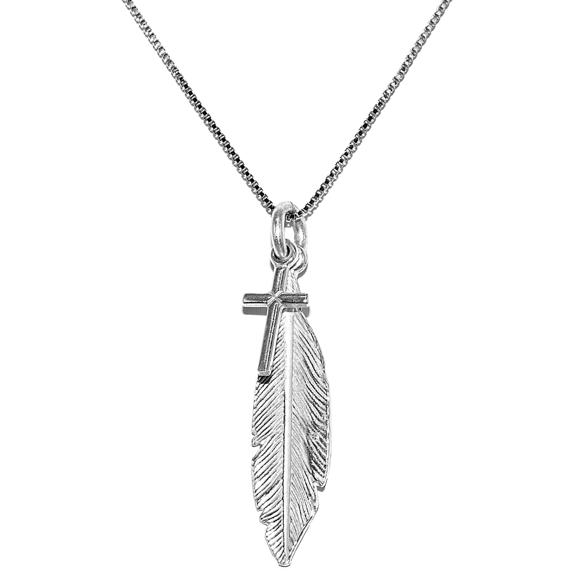 Venezianer Kette Halskette 0,6 mm dünn mit Kreuzanhänger und Feder 925 Sterling Silber Damen Halskette