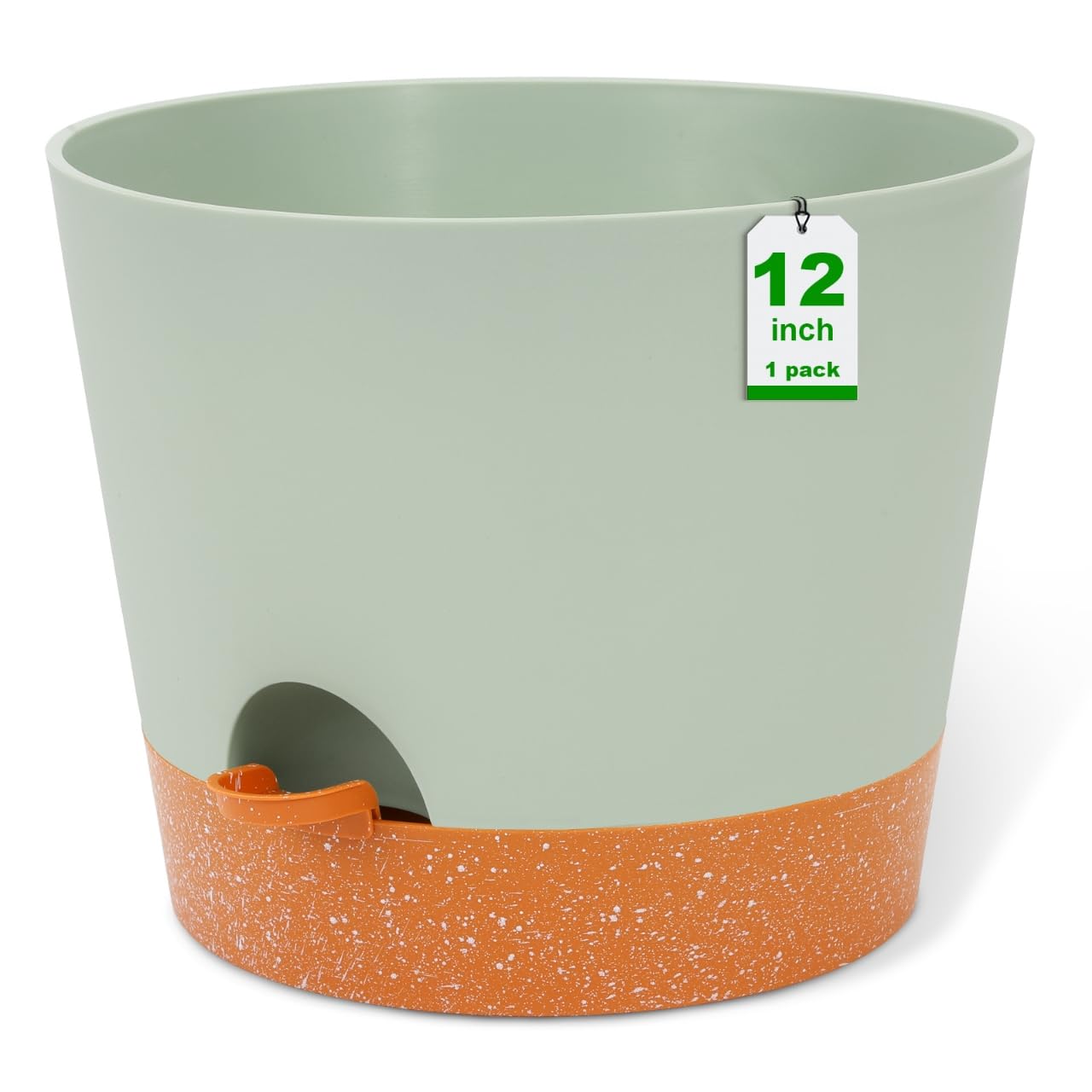 GARDIFE, 12" Plant Pots, Self Watering Pots, Large Plastic Flower Pots with Deep Tank and High Drainage Holes for Indoor Outdoor Plants and Flowers, Green