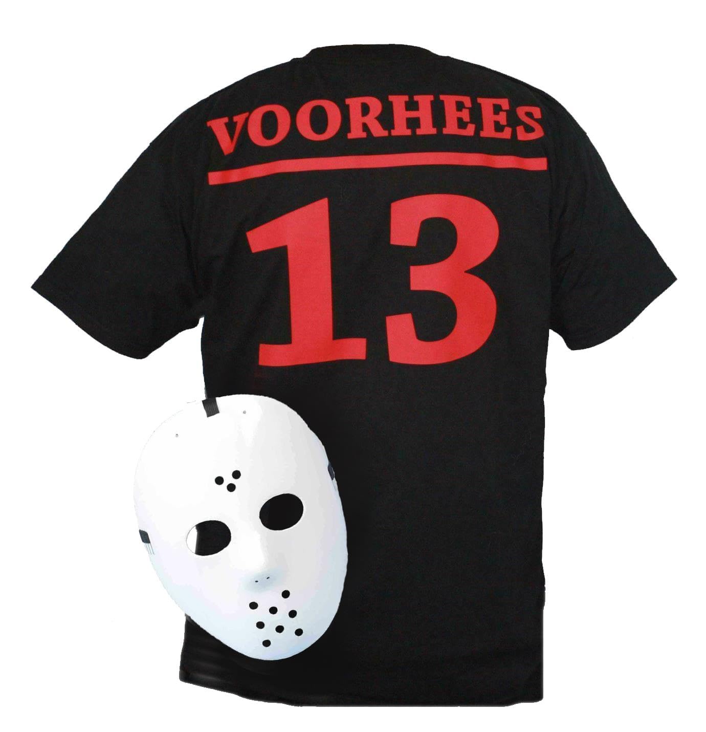 Mens Jason Voorhees Halloween T-Shirt & Hockey Mask Horror Movie T Shirt (L) Black, Red, White