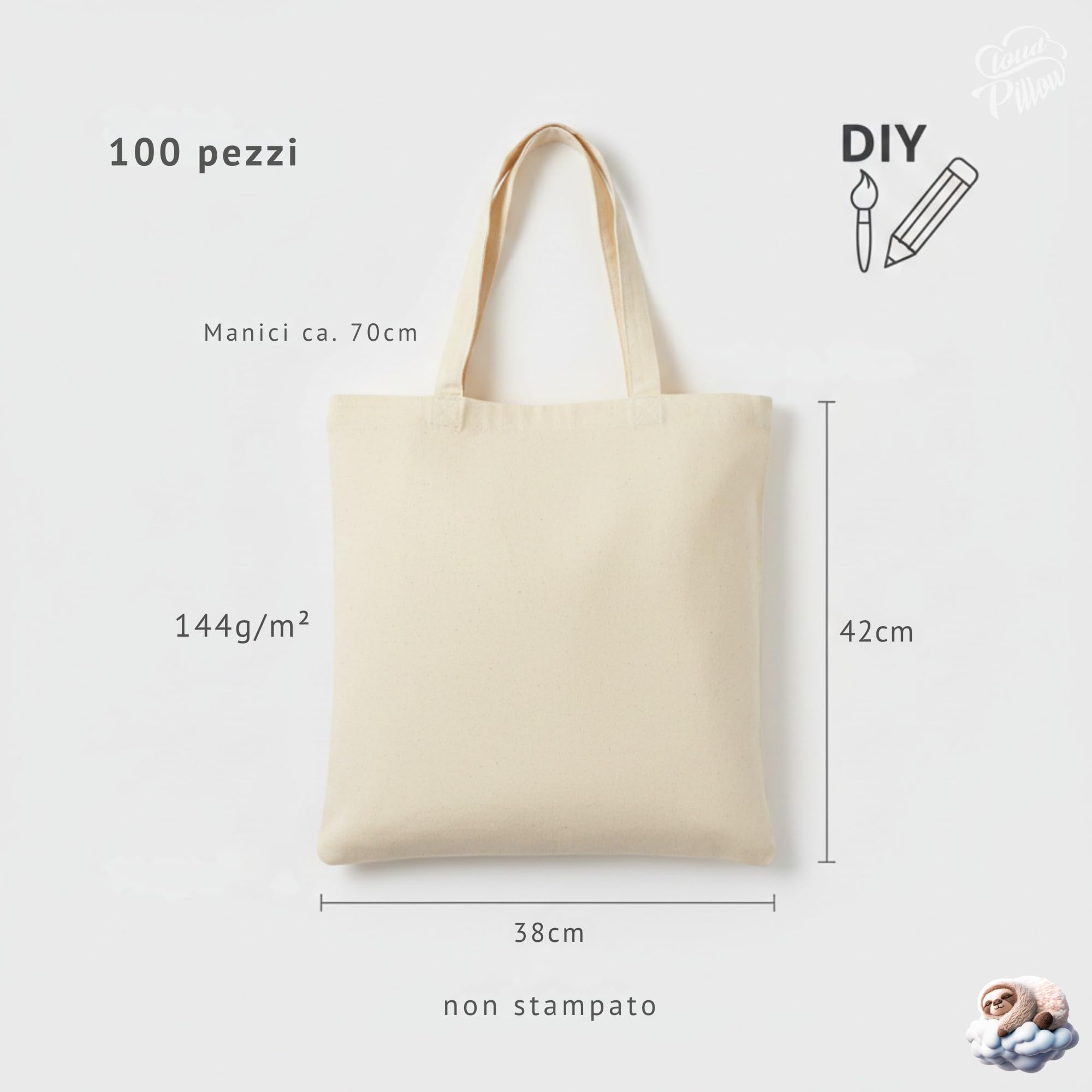Cloud Pillow Sac in cotone 38 x 42 cm – borsa per la spesa in 100% cotone 144 g/m², non stampata per il fai-da-te (DIY) – pratica per l’uso quotidiano – OEKO-TEX Standard 100
