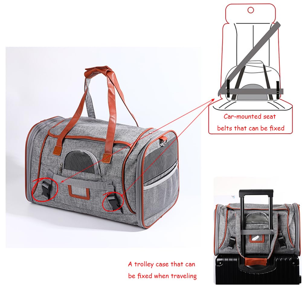 Transportin Gato Perro Pequeño, Bolsa Transporte Mascotas Transportin Gato Plegable Transpirable Duradera Bolsa de Transporte para Cachorros y Gatitos, Viaje, Paseo (46x26x28cm,Marrón Claro)