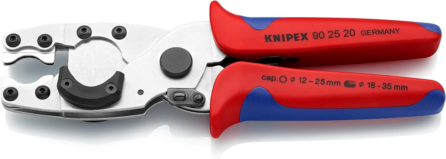 KNIPEX Cortatubos para tubos multicapa y de protección con cartulinas autoservicio cromado con mangos multicomponente 210 mm, 90 25 20 SB