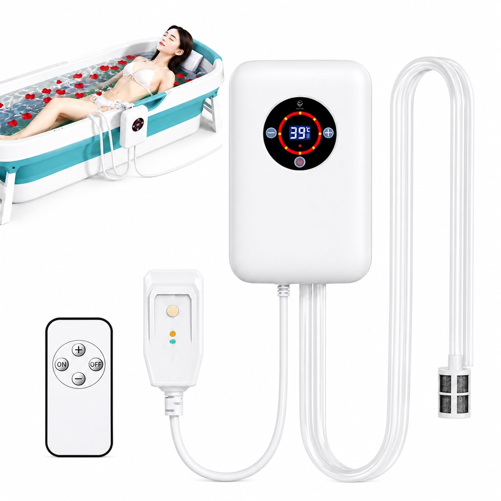 Calentador De Agua Portátil De Inmersión Para Bañera, Termostato De 1200W Con Temperatura Constante De 30-42°C Y Control Remoto, Dispositivo De Calefacción Seguro Para Bañeras Plegables