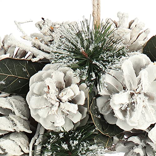 COM-FOUR® Türkranz für Weihnachten - weißer Adventskranz mit Zapfen und Zweigen - Dekokranz - Weihnachtsdeko - Tischkranz - Weihnachtskranz