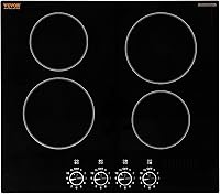 Vista 10 de VEVOR Placa de cocina eléctrica de cerámica, estufa eléctrica empotrada, con panel de vidrio, control de perilla, 11 niveles de calor, para diversos