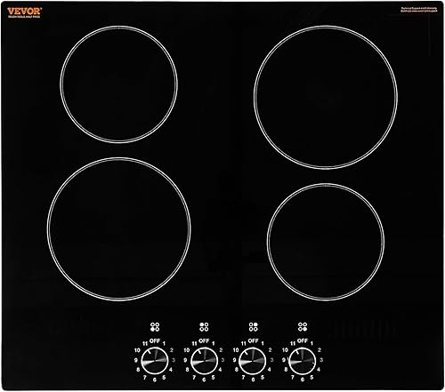 Miniatura 10 de VEVOR Placa de cocina eléctrica de cerámica, estufa eléctrica integrada, con panel de vidrio, control de perilla, 11 niveles de calor, para diversos