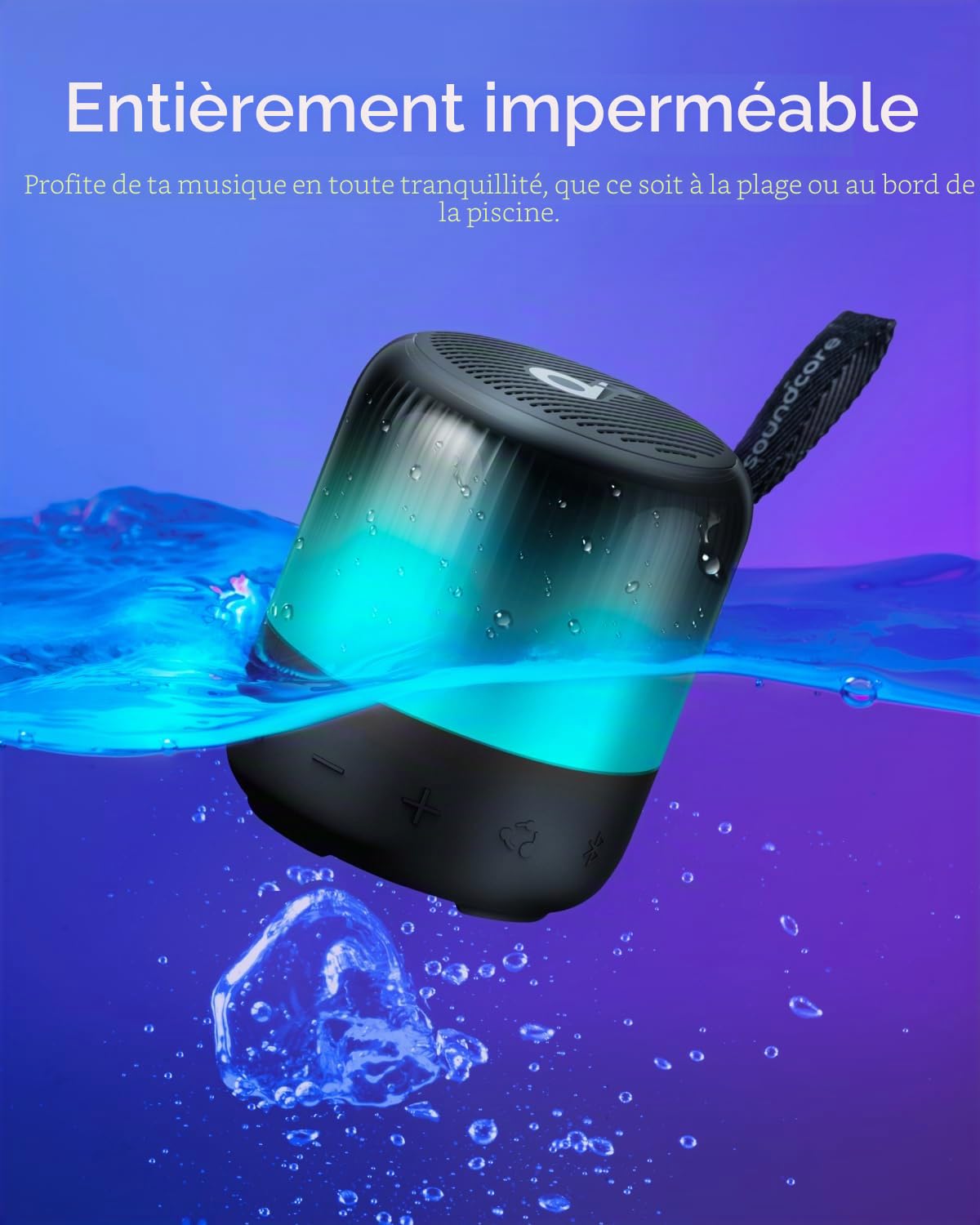 soundcore Glow Mini Enceinte Bluetooth Puissante, Son 360°, Jeu de lumière, Batterie 12h, EQ/lumière Personnalisables, IP67, pour Camping, Maison, fêtes Plage