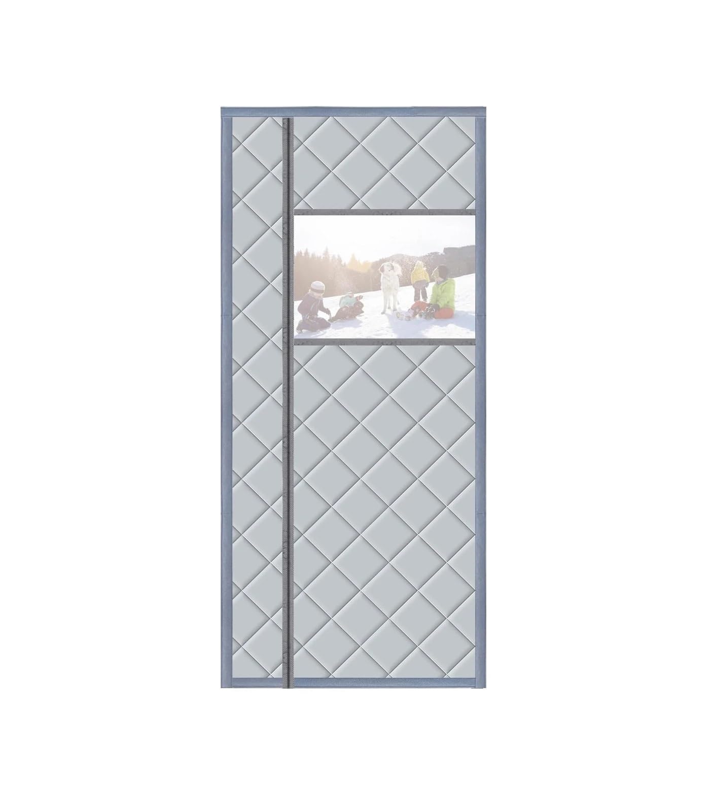 Rideau isolant de porte gris structure etanche avec fenetre centrale