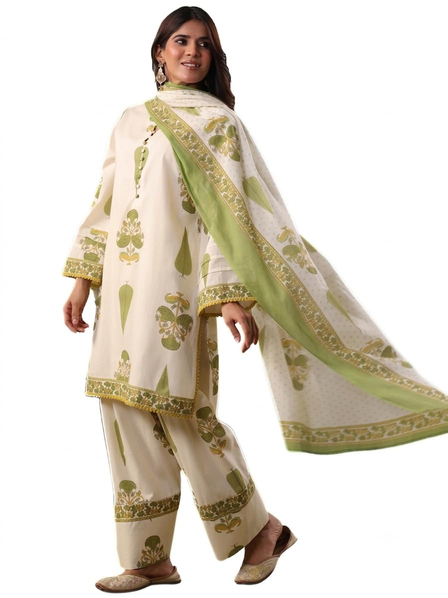 rimeline Women's Cotton Floral Printed Farshi Kurta Set with Dupatta - Mandarin Collar V-Neck Kurti and Printed Salwar Pants | Soft Breathable Fabric | Stylish Daily Wear-picture-11