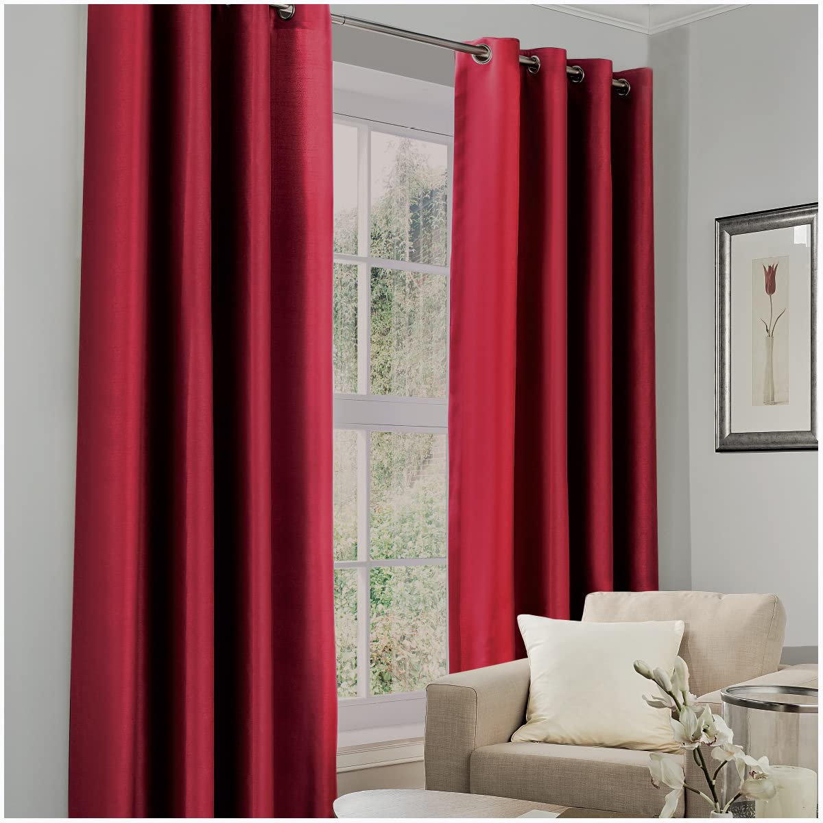 GC GAVENO CAVAILIA Fully Lined Blackout Curtain Eyelet Top Ring Drapes, Energy Saving Opaque Curtains, Deep Red, 90X90 Inch