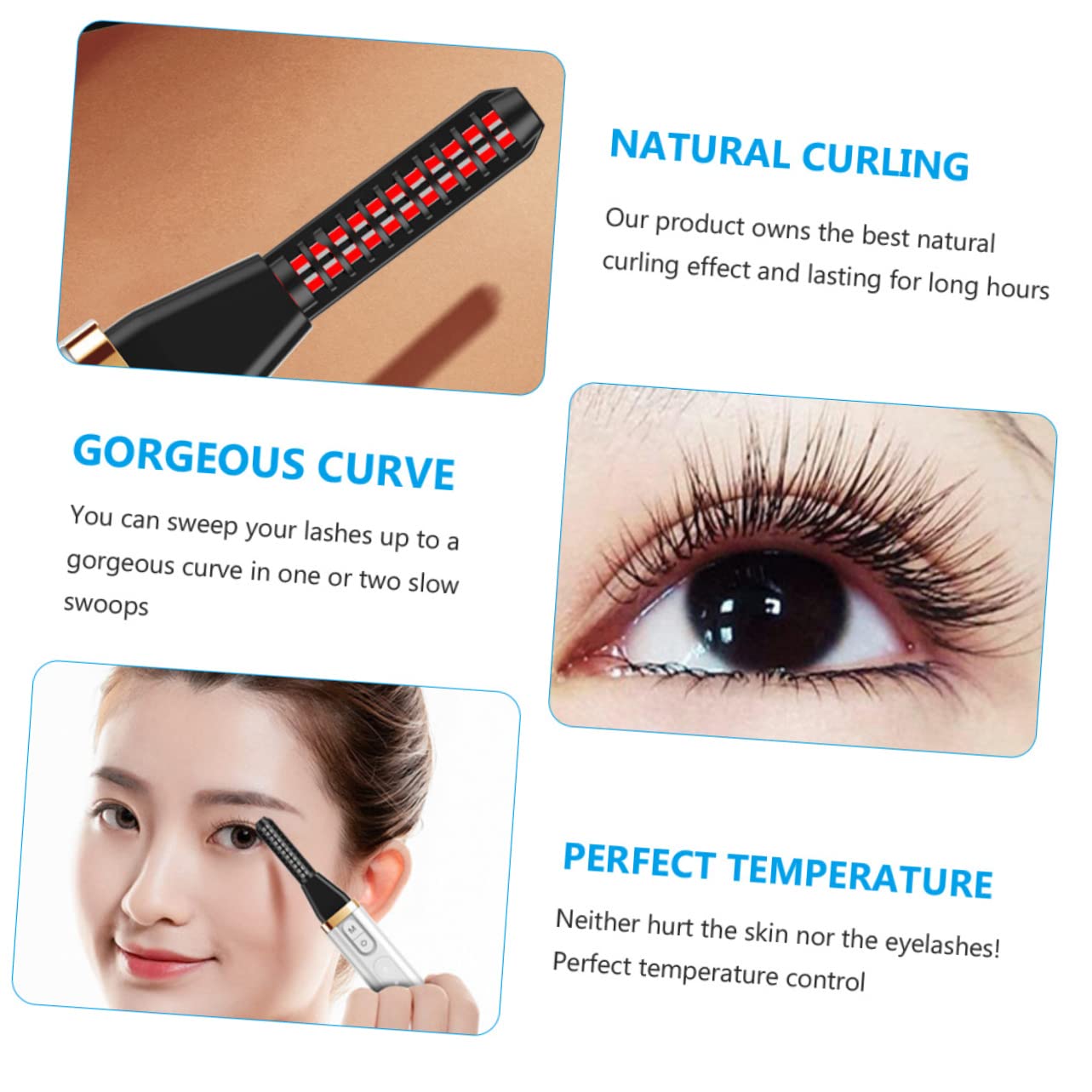 MAGICLULU 2piezas Rizador De Pestañas Eléctrico Calentado Usb Recargable Curling Clip Profesional Para Mujeres Rizador De Pestañas Térmico Portátil Diseño Ergonómico Look De