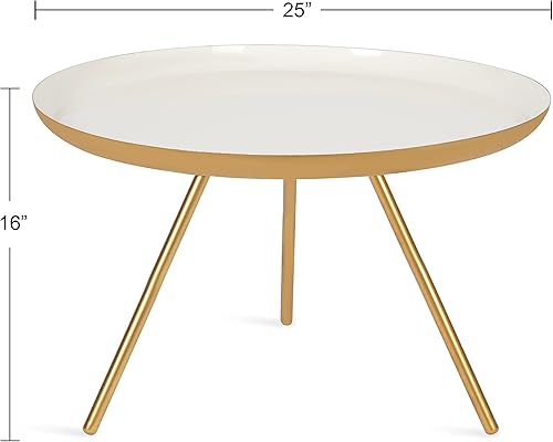 Miniatura 3 de Kate and Laurel Laranya Mesa de centro redonda de metal, 25 pulgadas de diámetro, doradoblanco