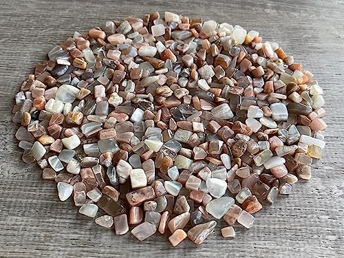 Image of 2 oz Lot Natural Semi Tumbled Gemstone Chips, Crushed Mini Crystals, Undrilled Crystal Chips (Multi Peach Moonstone)