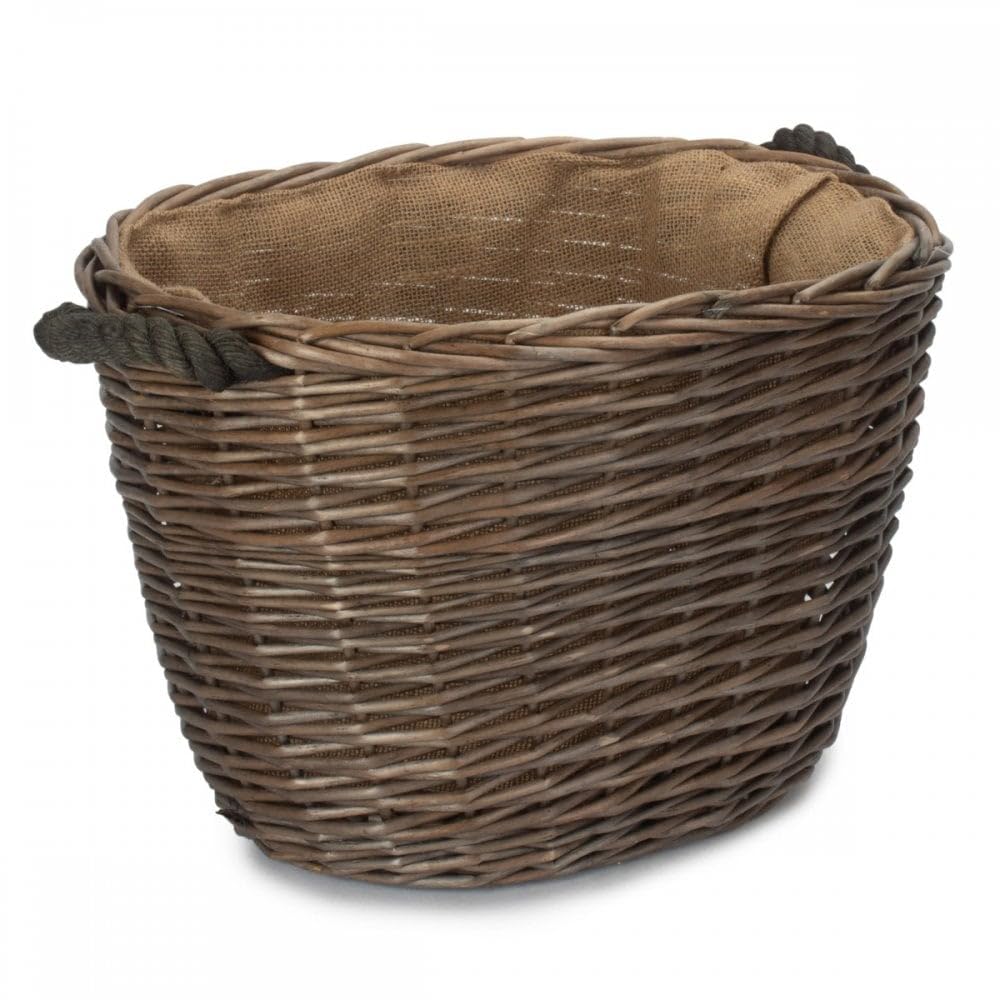 B&Q -  W039 Wicker Small Oval Hessian Lined Log Basket