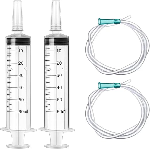2 Pack Syringe 60 ml Plastic Syringe with Tube Measuring Syringe with