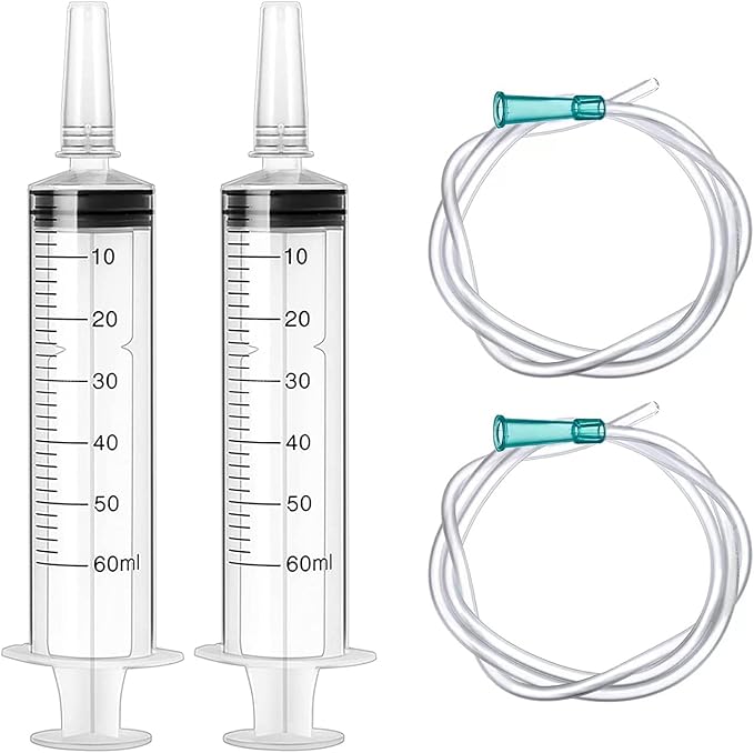 2 Pack Syringe 60 ml Plastic Syringe with Tube Measuring Syringe with