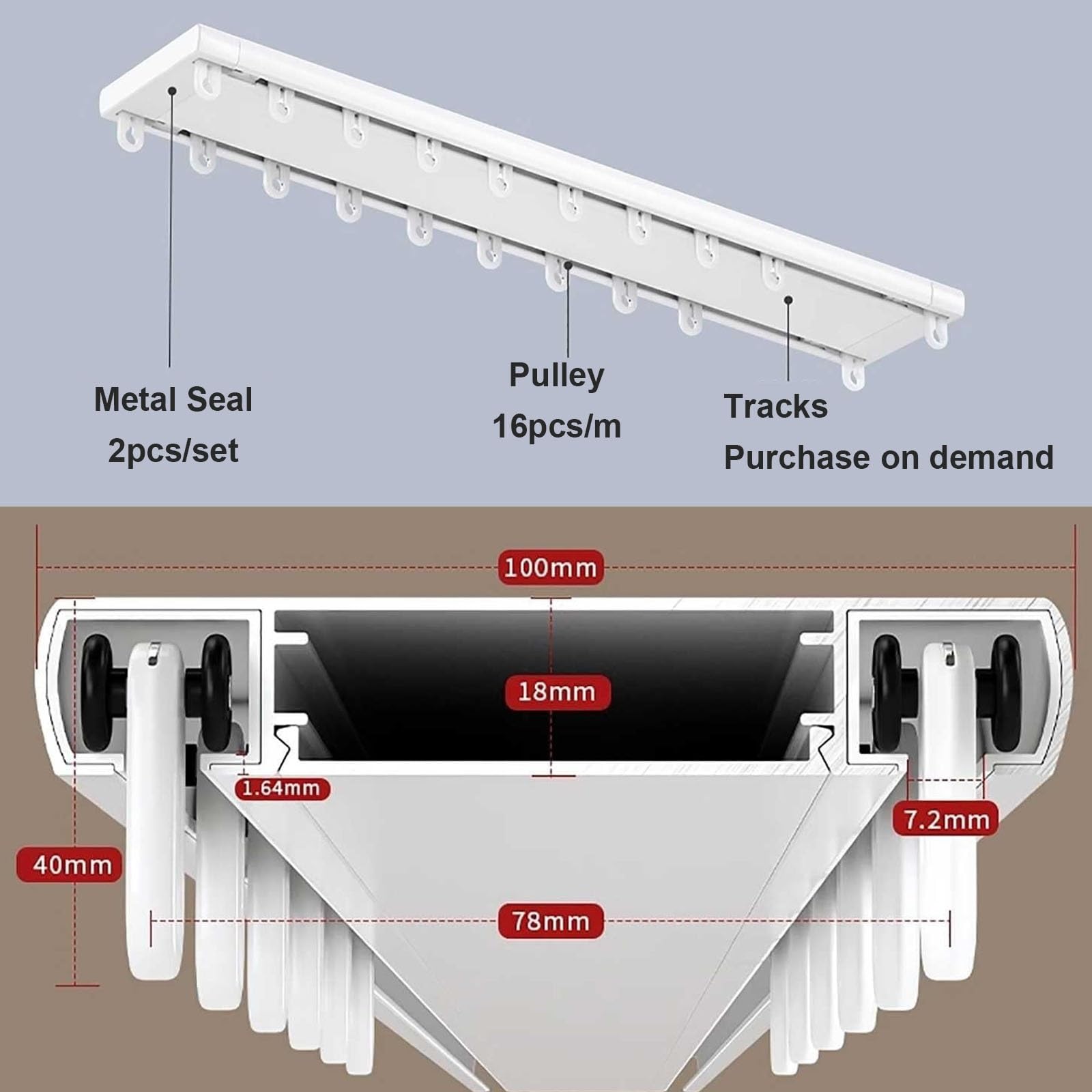 Zweireihige Vorhangschiene Deckenmontage Aluminium Gardinen Schienensystem Schwerlast Raumteiler Schiene Mit Endkappen Leises Gleitsystem Für Vorhänge Gardinenstangen Set(Grey,1.6m/5.3ft)
