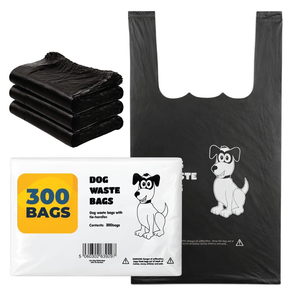 300 x Dog Poo Bags (DogPoop/Bag-Waste Bags) Black Tie Handle